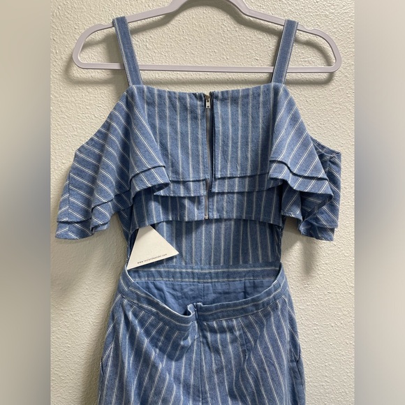 Lost + Wander Striped Jumpsuit Tank Top Off The Shoulders Back Cutout Pockets Sm - Picture 6 of 9
